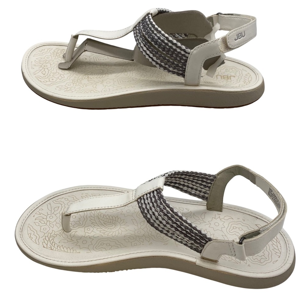 JBU Yasmin Thong Sandal Womens 9 White Silver Braided Slingback JB17YAS99 NWT